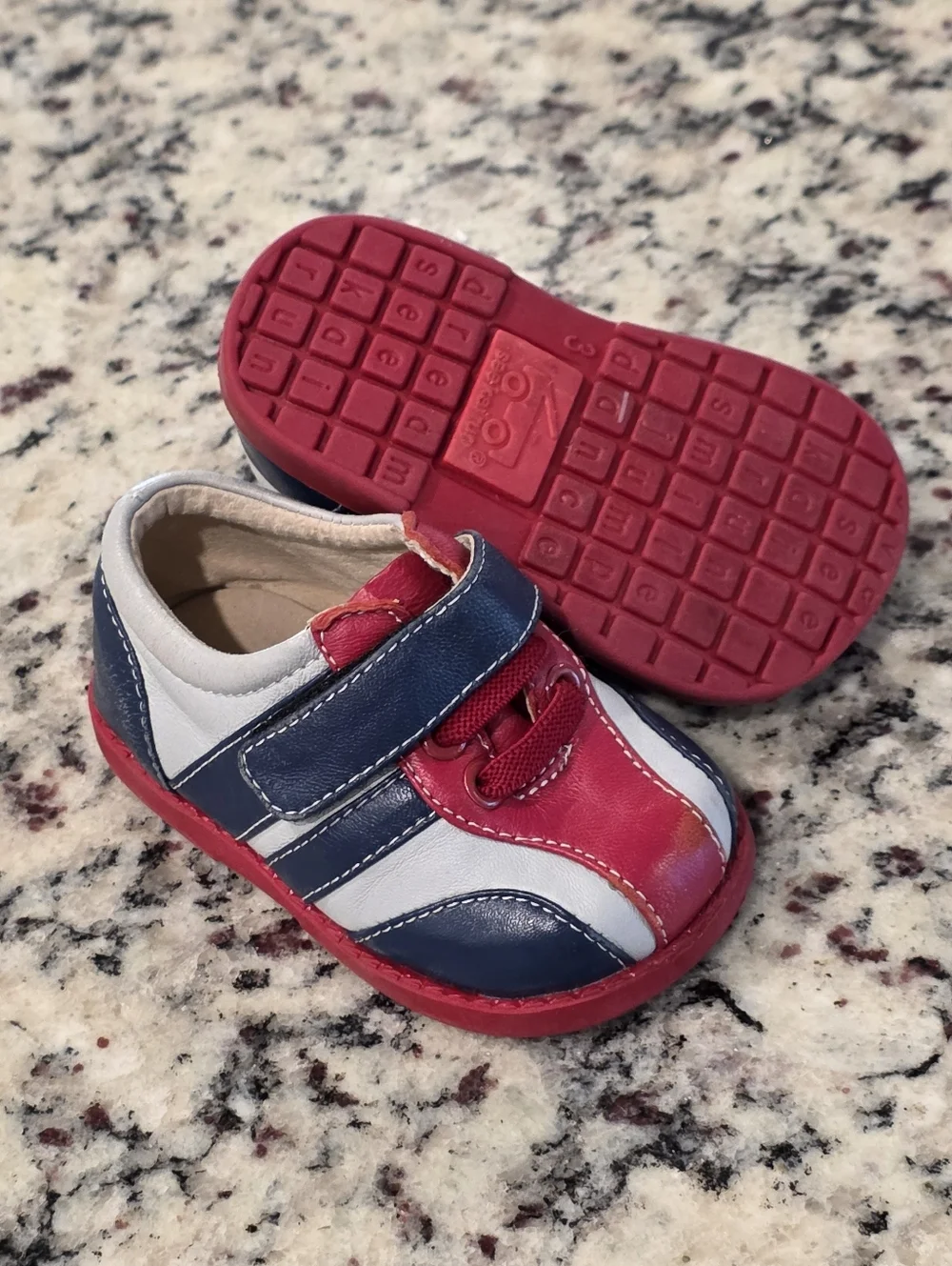 See Kai Run Toddler Red, Navy & Gray Leather Sneakers Size 3c
